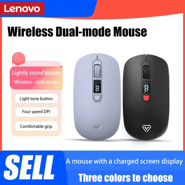 Lenovo Wireless Mouse Bluetooth 2.4G With Smart Display Silent Portable Silent Click Mouse Rechargeable Office Computers Laptops