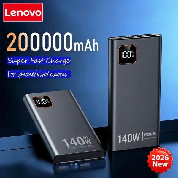 Lenovo 200000mAh 140W Ultra Capacity Power Bank Super Fast Charge CCC Certification Portable Battery Charger For IPhone Samsung